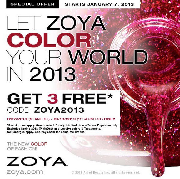 Get 3 Zoya Nail Polish for FREE on Jan 7th and Win Orly’s Spring 2013 Collection