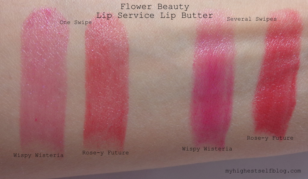 flower beauty lipstick swatches review, lip service