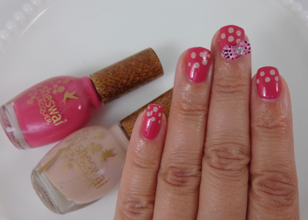 Pretty Nails with Dots and a Bow!