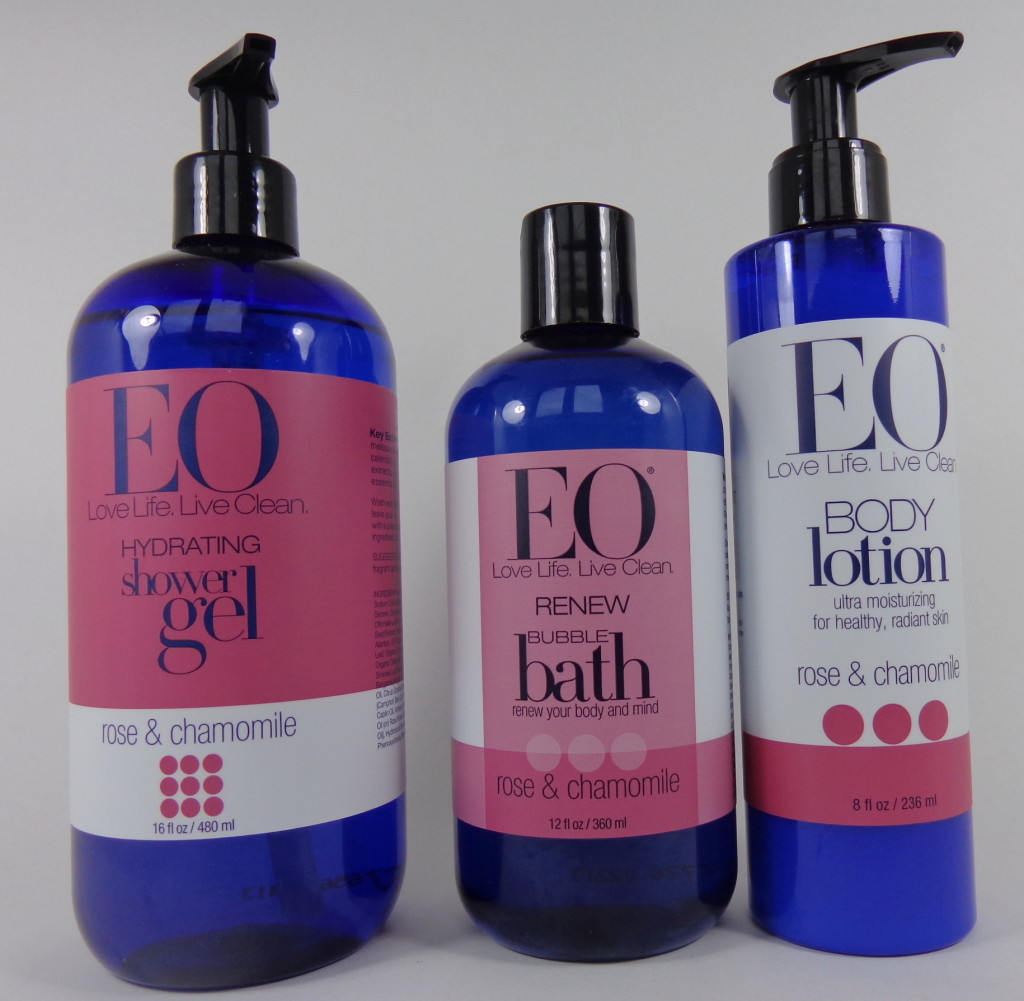 EO Rose & Chamomile Hydrating Shower Gel, Renew Bubble Bath, Body Lotion