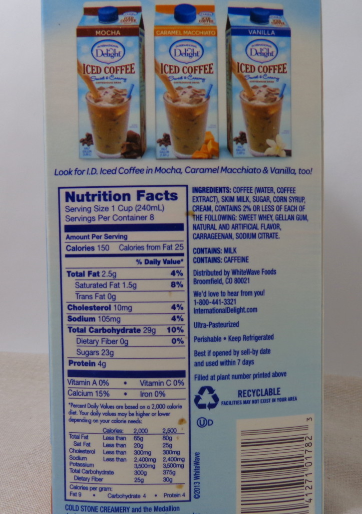 International Delight Coldstone Iced Coffee Calories Ingredients