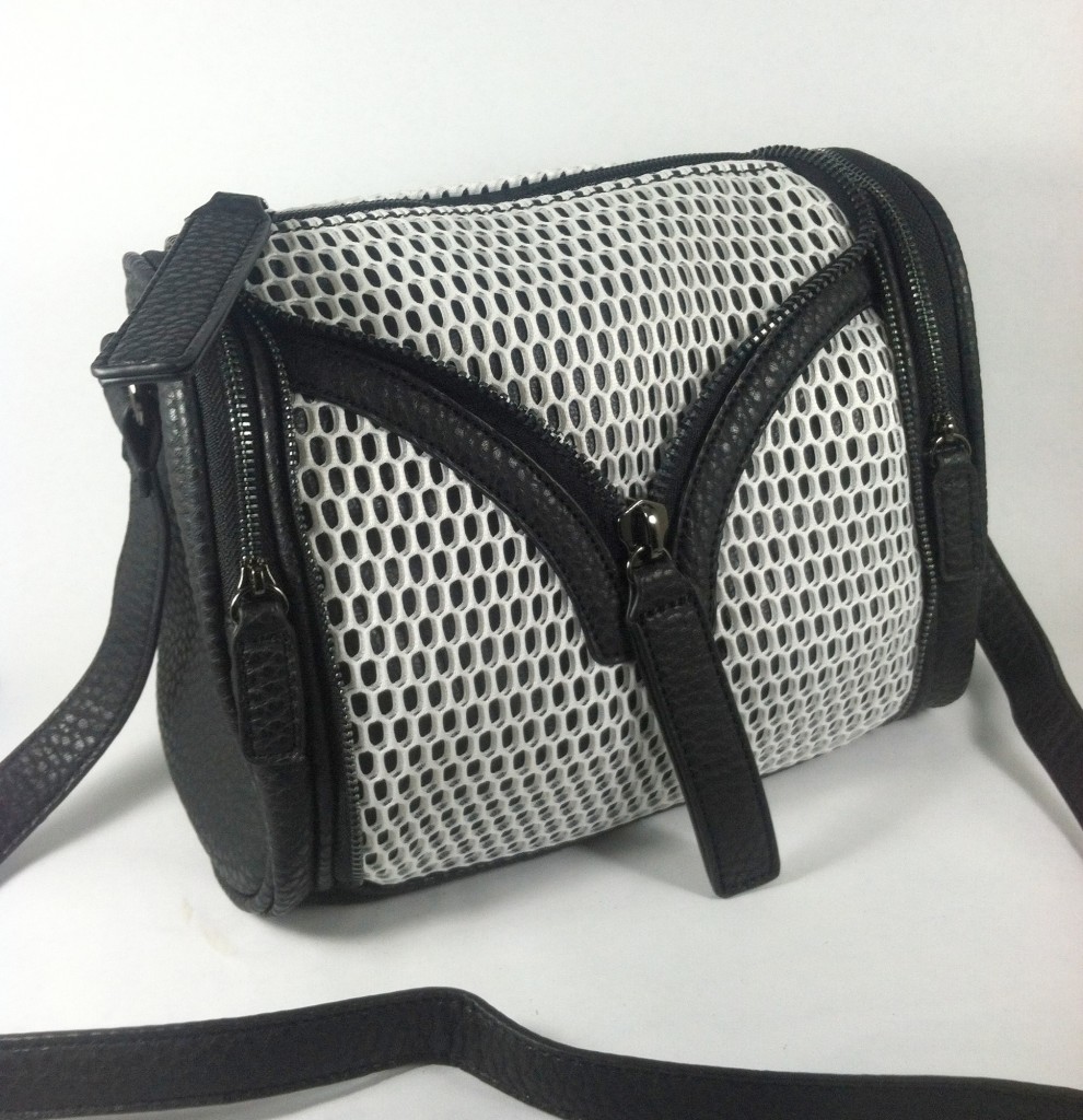 Tenafly – Black, White & Mesh Handbag